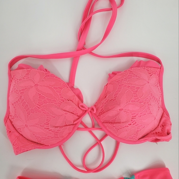 Victoria Secret Pink Lace Swim Bikini Padded Top Sz. 34D - Picture 7 of 8
